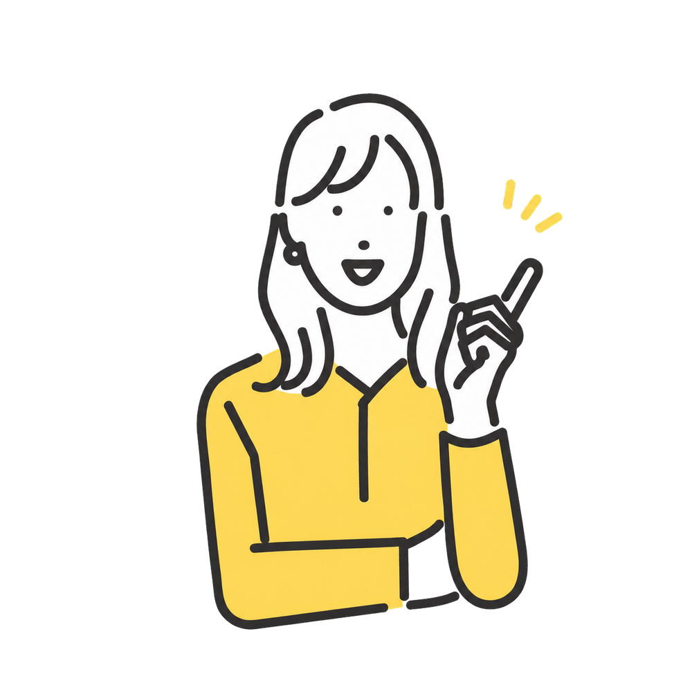 指を立てて案内する女性のイラスト